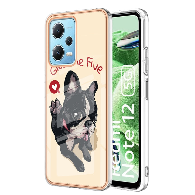 For Xiaomi Redmi Note 12 5G Global Electroplating Marble Dual-side IMD Phone Case(Lucky Dog) - Xiaomi Cases by PMC TechLife | Online Shopping South Africa | PMC TechLife | Buy Now Pay Later Mobicred