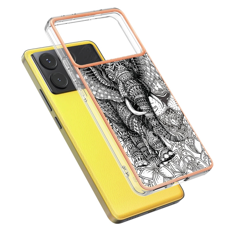 For Xiaomi Poco X6 Pro / Redmi K70E Electroplating Marble Dual-side IMD Phone Case(Totem Elephant) - K70E Cases by PMC Jewellery | Online Shopping South Africa | PMC Jewellery | Buy Now Pay Later Mobicred