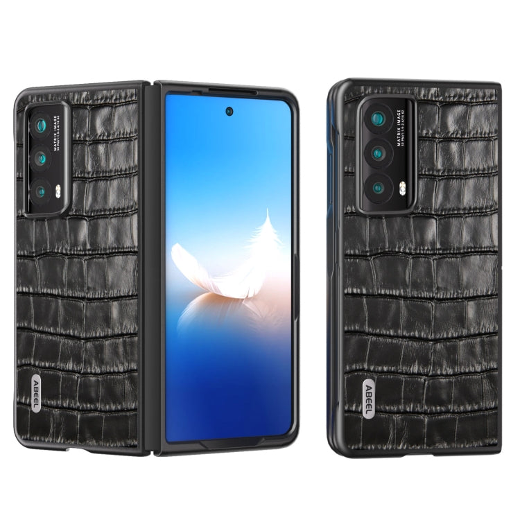 For Honor Magic Vs2 ABEEL Crocodile Texture Genuine Leather Phone Case(Black) - Honor Cases by PMC TechLife | Online Shopping South Africa | PMC TechLife | Buy Now Pay Later Mobicred