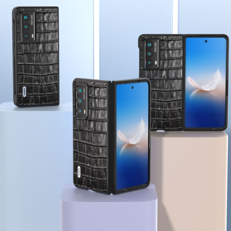 For Honor Magic Vs2 ABEEL Crocodile Texture Genuine Leather Phone Case(Black) - Honor Cases by PMC TechLife | Online Shopping South Africa | PMC TechLife | Buy Now Pay Later Mobicred