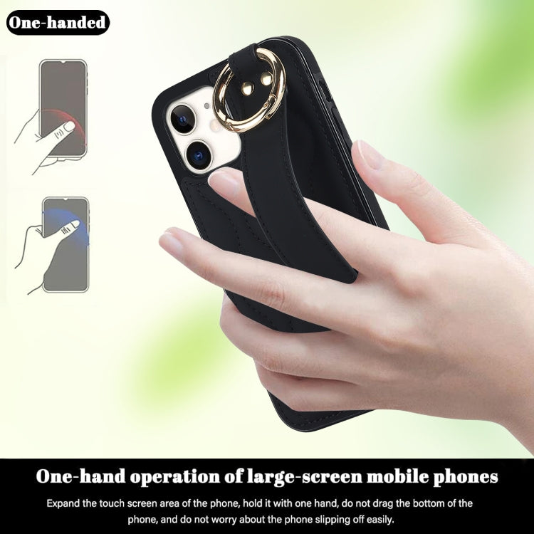 For iPhone 12 mini Non-slip Full Coverage Ring PU Phone Case with Wristband(Black) - iPhone 12 mini Cases by PMC TechLife | Online Shopping South Africa | PMC TechLife