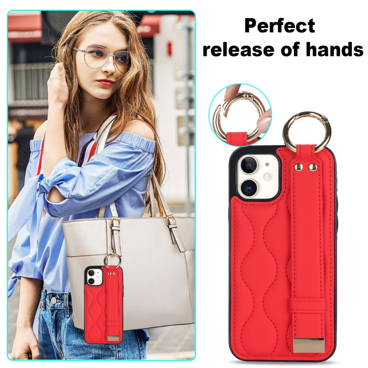 For iPhone 12 mini Non-slip Full Coverage Ring PU Phone Case with Wristband(Red) - iPhone 12 mini Cases by PMC TechLife | Online Shopping South Africa | PMC TechLife