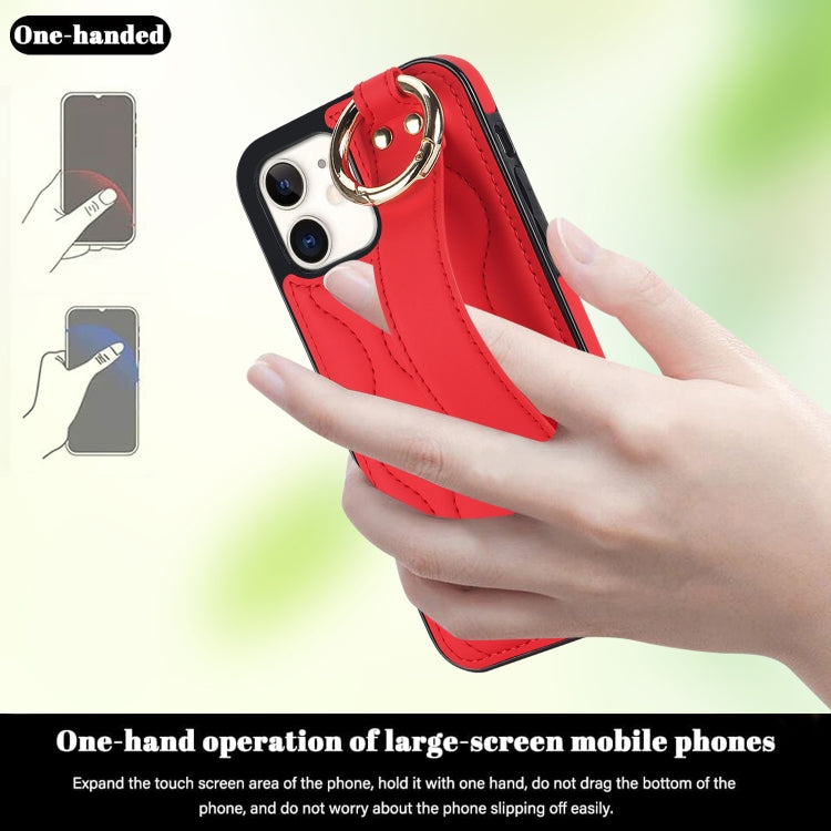 For iPhone 12 mini Non-slip Full Coverage Ring PU Phone Case with Wristband(Red) - iPhone 12 mini Cases by PMC TechLife | Online Shopping South Africa | PMC TechLife