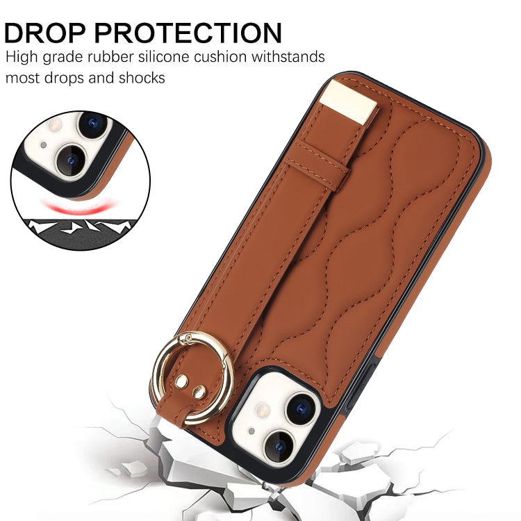 For iPhone 12 mini Non-slip Full Coverage Ring PU Phone Case with Wristband(Brown) - free shipping - PMC TechLife - Order now!