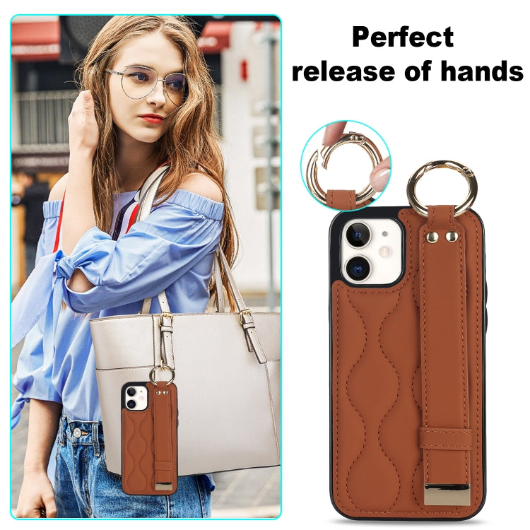 For iPhone 12 mini Non-slip Full Coverage Ring PU Phone Case with Wristband(Brown) - free shipping - PMC TechLife - Order now!