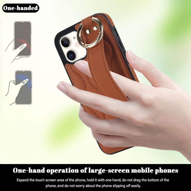 For iPhone 12 mini Non-slip Full Coverage Ring PU Phone Case with Wristband(Brown) - free shipping - PMC TechLife - Order now!