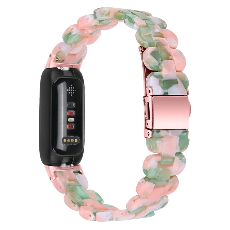 For Fitbit Inspire 3 Oval Resin Replacement Watch Band(Pink Green Flower) - Watch Bands by PMc TechLife | Online Shopping South Africa | PMc TechLife | Buy Now Pay Later Mobicred