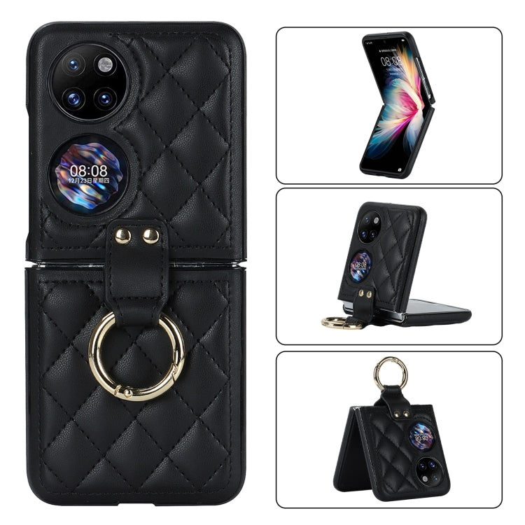 For Huawei P50 Pocket Rhombic Microfiber Folding Phone Case with Ring(Black) - Huawei Cases by PMC TechLife | Online Shopping South Africa | PMC TechLife | Buy Now Pay Later Mobicred
