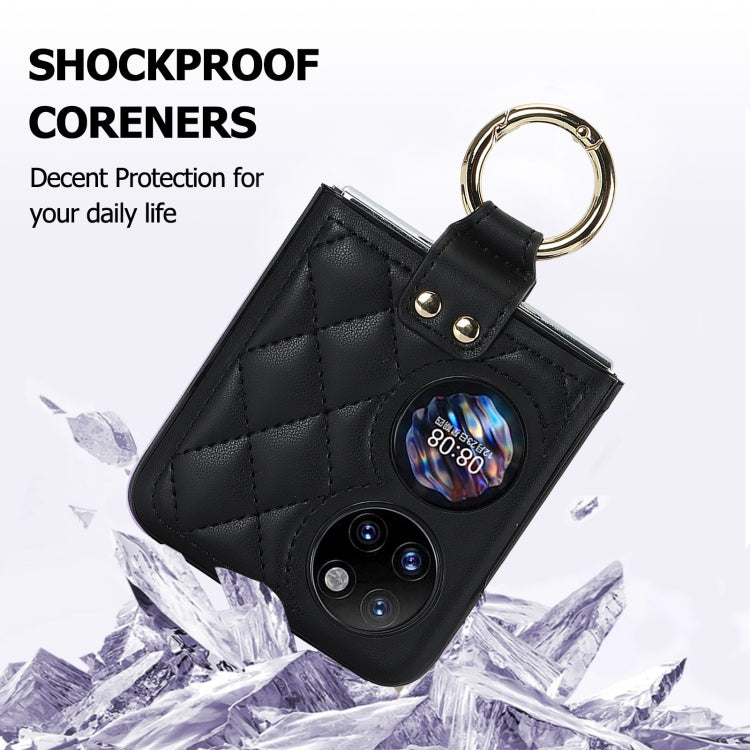 For Huawei P50 Pocket Rhombic Microfiber Folding Phone Case with Ring(Black) - Huawei Cases by PMC TechLife | Online Shopping South Africa | PMC TechLife | Buy Now Pay Later Mobicred