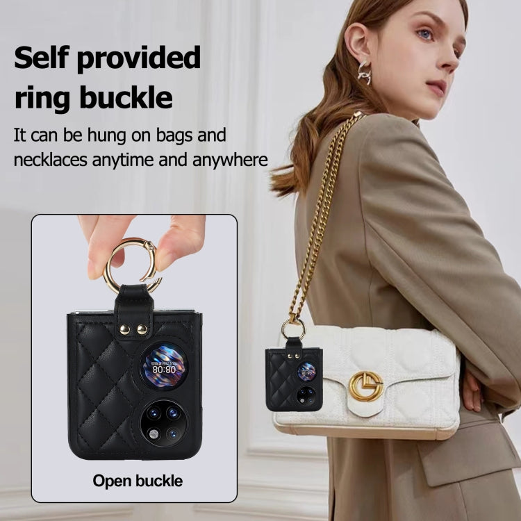For Huawei P50 Pocket Rhombic Microfiber Folding Phone Case with Ring(Black) - Huawei Cases by PMC TechLife | Online Shopping South Africa | PMC TechLife | Buy Now Pay Later Mobicred