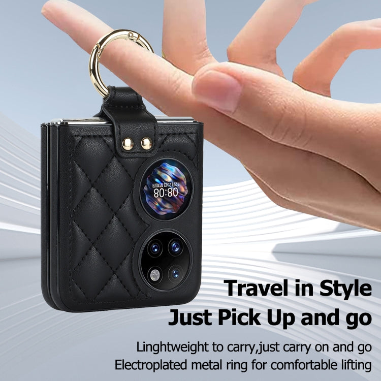 For Huawei P50 Pocket Rhombic Microfiber Folding Phone Case with Ring(Black) - Huawei Cases by PMC TechLife | Online Shopping South Africa | PMC TechLife | Buy Now Pay Later Mobicred