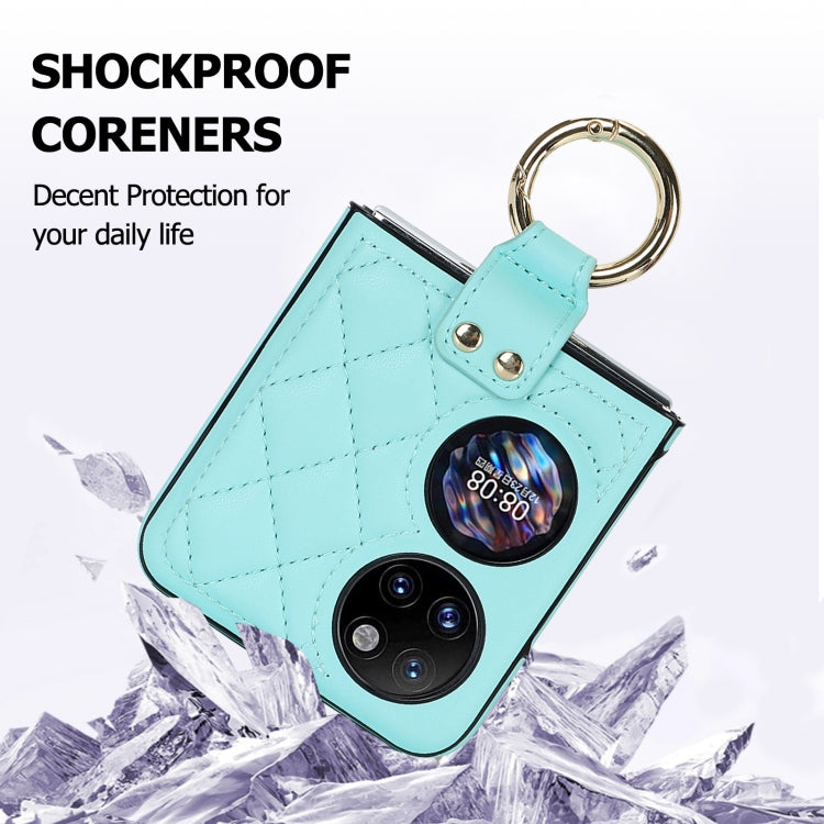 For Huawei P50 Pocket Rhombic Microfiber Folding Phone Case with Ring(Blue) - Huawei Cases by PMC TechLife | Online Shopping South Africa | PMC TechLife | Buy Now Pay Later Mobicred