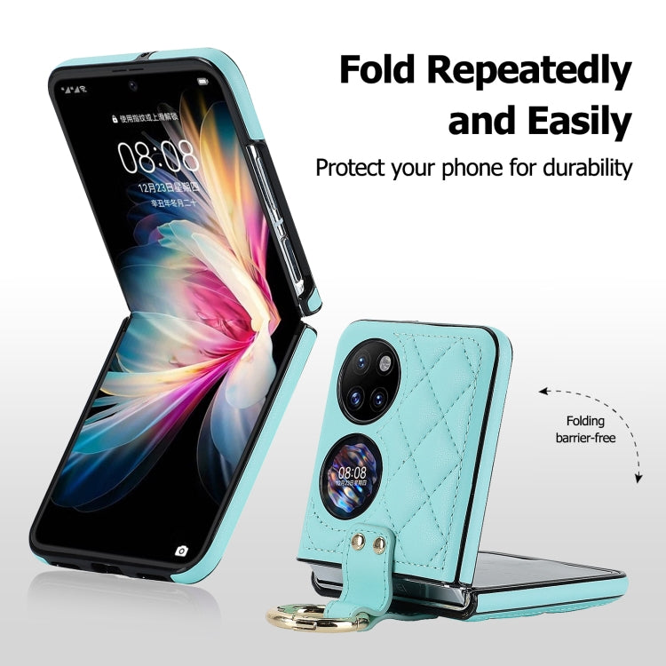 For Huawei P50 Pocket Rhombic Microfiber Folding Phone Case with Ring(Blue) - Huawei Cases by PMC TechLife | Online Shopping South Africa | PMC TechLife | Buy Now Pay Later Mobicred