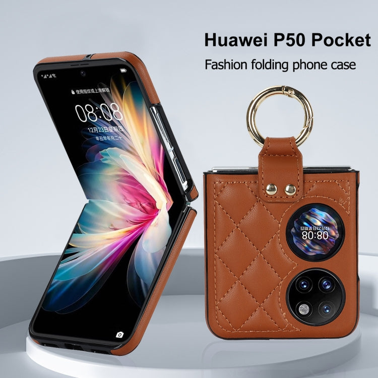 For Huawei P50 Pocket Rhombic Microfiber Folding Phone Case with Ring(Brown) - free shipping - PMC TechLife - Order now!