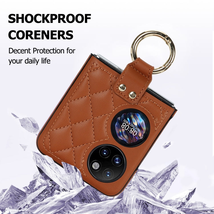 For Huawei P50 Pocket Rhombic Microfiber Folding Phone Case with Ring(Brown) - free shipping - PMC TechLife - Order now!