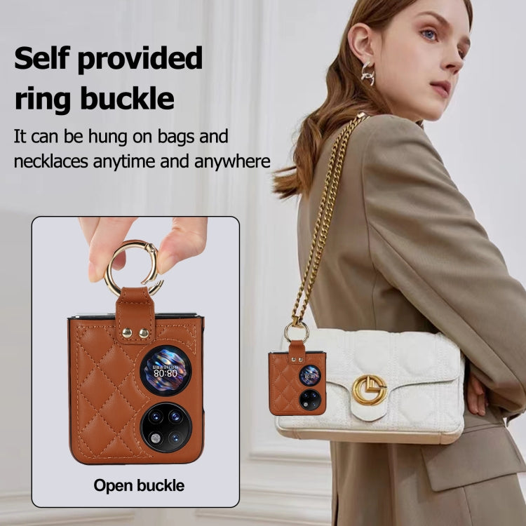 For Huawei P50 Pocket Rhombic Microfiber Folding Phone Case with Ring(Brown) - free shipping - PMC TechLife - Order now!
