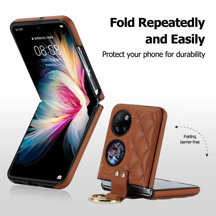 For Huawei P50 Pocket Rhombic Microfiber Folding Phone Case with Ring(Brown) - free shipping - PMC TechLife - Order now!