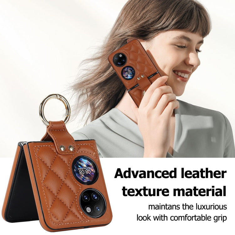 For Huawei P50 Pocket Rhombic Microfiber Folding Phone Case with Ring(Brown) - free shipping - PMC TechLife - Order now!