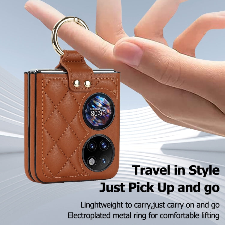 For Huawei P50 Pocket Rhombic Microfiber Folding Phone Case with Ring(Brown) - free shipping - PMC TechLife - Order now!