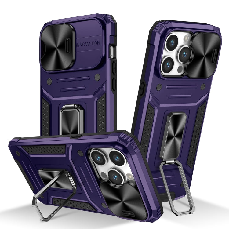 For iPhone 14 Pro Camshield Robot TPU Hybrid PC Phone Case(Purple) - iPhone 14 Pro Cases by PMC TechLife | Online Shopping South Africa | PMC TechLife