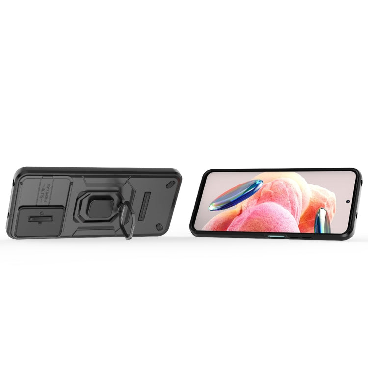 For Xiaomi Redmi Note 12 4G Global Sliding Camshield TPU + PC Shockproof Phone Case with Holder(Black) - Xiaomi Cases by PMC TechLife | Online Shopping South Africa | PMC TechLife | Buy Now Pay Later Mobicred