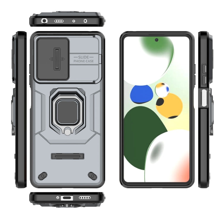 For Xiaomi Redmi Note 12 Pro 5G Global Sliding Camshield TPU + PC Shockproof Phone Case with Holder(Grey) - Xiaomi Cases by PMC TechLife | Online Shopping South Africa | PMC TechLife | Buy Now Pay Later Mobicred