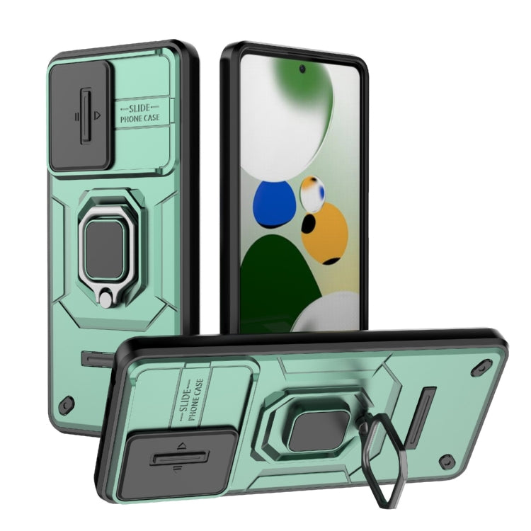 For Xiaomi Redmi Note 12 Pro 5G Global Sliding Camshield TPU + PC Shockproof Phone Case with Holder(Green) - Xiaomi Cases by PMC Jewellery | Online Shopping South Africa | PMC Jewellery | Buy Now Pay Later Mobicred