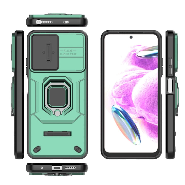 For Xiaomi Redmi Note 12S 4G Global Sliding Camshield TPU + PC Shockproof Phone Case with Holder(Green) - Xiaomi Cases by PMC Jewellery | Online Shopping South Africa | PMC Jewellery | Buy Now Pay Later Mobicred