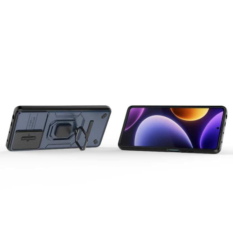 For Xiaomi Redmi Note 12 Turbo 5G Sliding Camshield TPU + PC Shockproof Phone Case with Holder(Blue) - Xiaomi Cases by PMC TechLife | Online Shopping South Africa | PMC TechLife | Buy Now Pay Later Mobicred