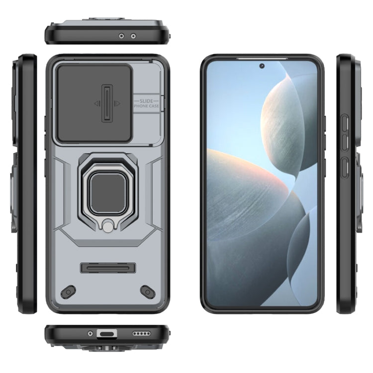 For Xiaomi Redmi K70 5G Sliding Camshield TPU + PC Shockproof Phone Case with Holder(Grey) - K70 Cases by PMC Jewellery | Online Shopping South Africa | PMC Jewellery