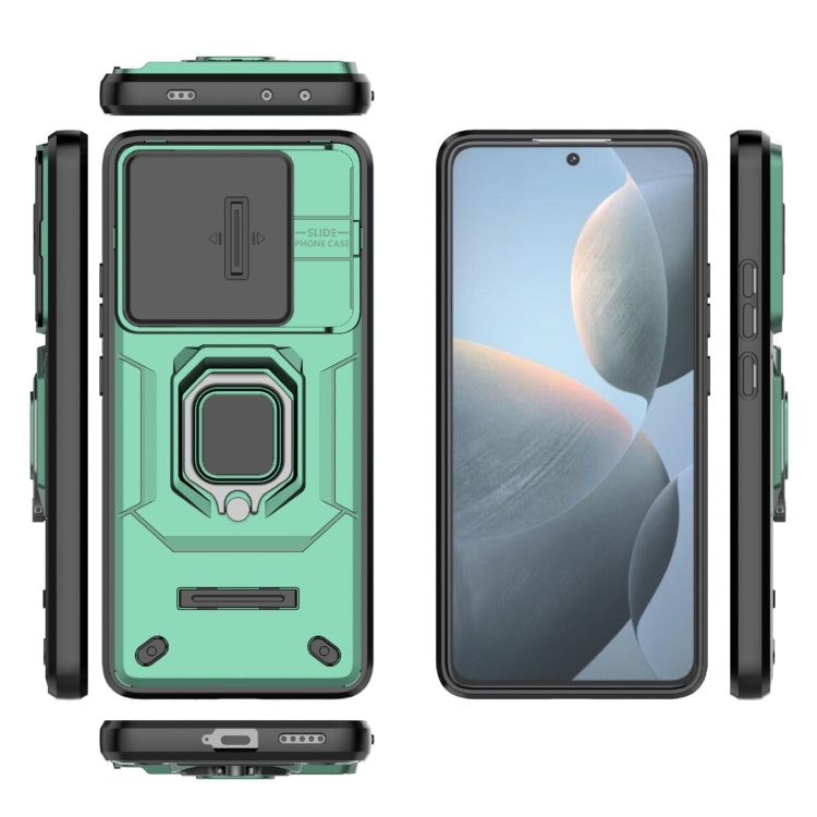 For Xiaomi Redmi K70E 5G Sliding Camshield TPU + PC Shockproof Phone Case with Holder(Green) - K70E Cases by PMC TechLife | Online Shopping South Africa | PMC TechLife | Buy Now Pay Later Mobicred