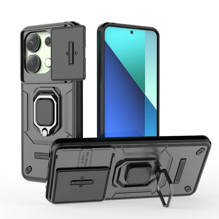 For Xiaomi Redmi Note 13 4G Global Sliding Camshield TPU + PC Shockproof Phone Case with Holder(Black) - Note 13 Cases by PMC TechLife | Online Shopping South Africa | PMC TechLife | Buy Now Pay Later Mobicred