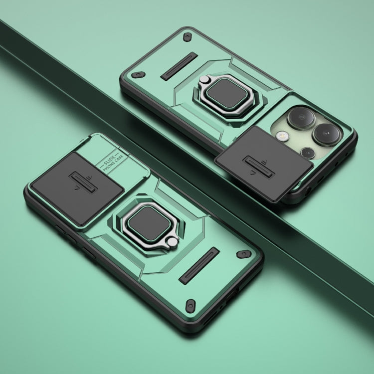 For Xiaomi Redmi Note 13 4G Global Sliding Camshield TPU + PC Shockproof Phone Case with Holder(Green) - Note 13 Cases by PMC TechLife | Online Shopping South Africa | PMC TechLife | Buy Now Pay Later Mobicred