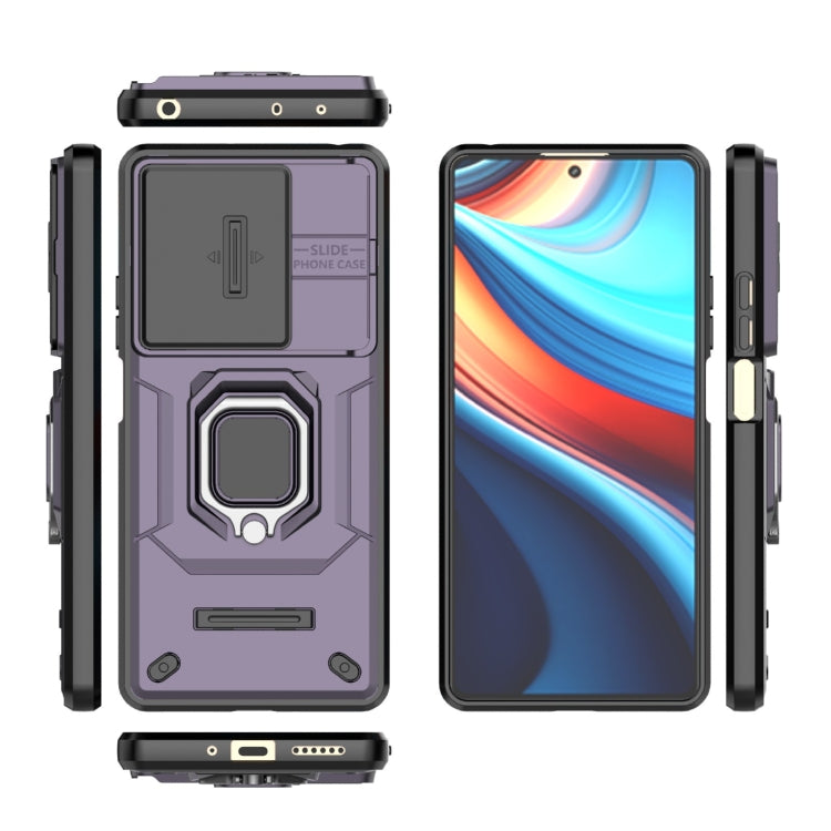 For Xiaomi Redmi Note 13R Pro 5G Sliding Camshield TPU + PC Shockproof Phone Case with Holder(Purple) - Xiaomi Cases by PMC TechLife | Online Shopping South Africa | PMC TechLife | Buy Now Pay Later Mobicred