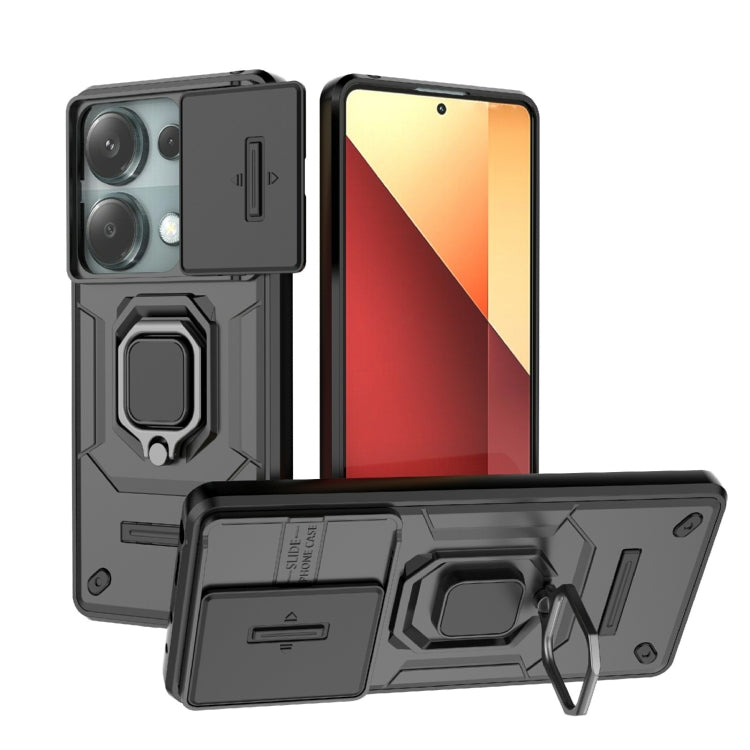 For Xiaomi Redmi Note 13 Pro 4G Global Sliding Camshield TPU + PC Shockproof Phone Case with Holder(Black) - Note 13 Pro Cases by PMC TechLife | Online Shopping South Africa | PMC TechLife | Buy Now Pay Later Mobicred