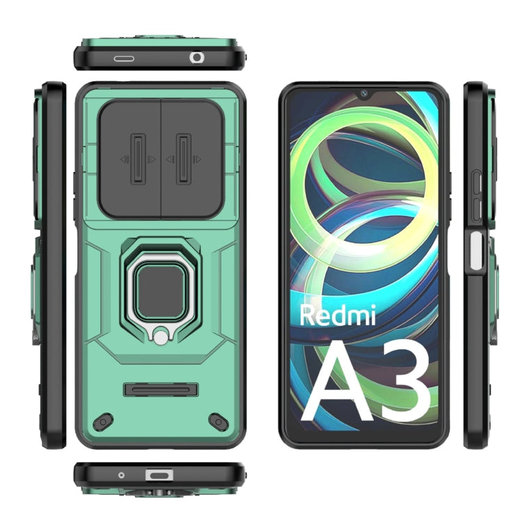 For Xiaomi Redmi A3 4G Global Sliding Camshield TPU + PC Shockproof Phone Case with Holder(Green) - Xiaomi Cases by PMC Jewellery | Online Shopping South Africa | PMC Jewellery | Buy Now Pay Later Mobicred