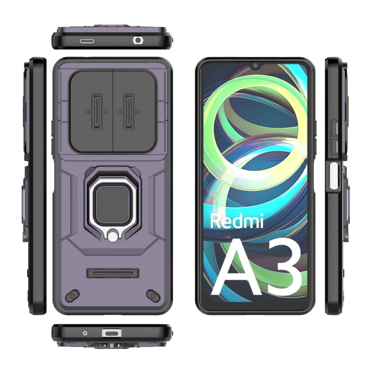 For Xiaomi Redmi A3 4G Global Sliding Camshield TPU + PC Shockproof Phone Case with Holder(Purple) - Xiaomi Cases by PMC TechLife | Online Shopping South Africa | PMC TechLife | Buy Now Pay Later Mobicred