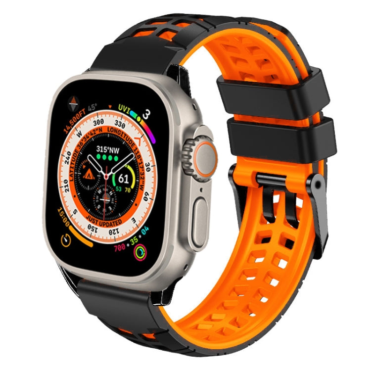 For Apple Watch Ultra 2 49mm Twill Dual-row Buckle Silicone Watch Band(Black Orange) - Watch Bands by PMC Jewellery | Online Shopping South Africa | PMC Jewellery