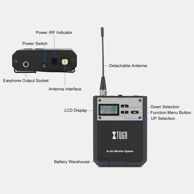 XTUGA  IEM1100 Professional Wireless In Ear Monitor System 1 BodyPacks(AU Plug) - Microphone by XTUGA | Online Shopping South Africa | PMC Jewellery | Buy Now Pay Later Mobicred