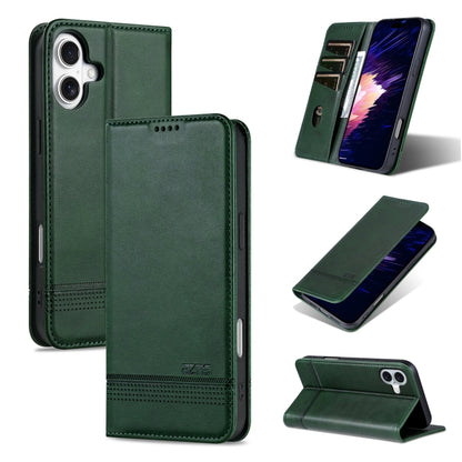 For iPhone 16 AZNS Magnetic Calf Texture Flip Leather Phone Case(Dark Green) - iPhone 16 Cases by AZNS | Online Shopping South Africa | PMC Jewellery | Buy Now Pay Later Mobicred