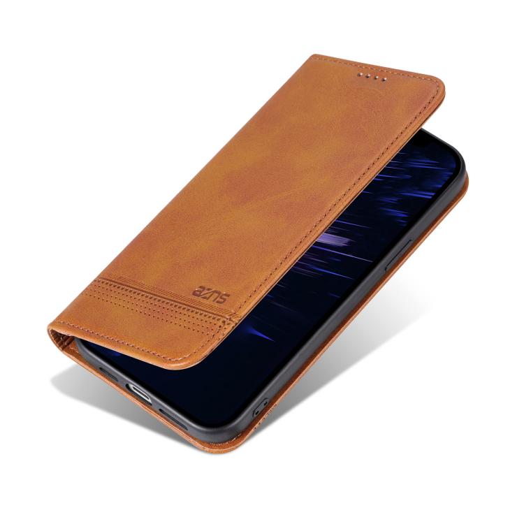 For iPhone 16e AZNS Magnetic Calf Texture Flip Leather Phone Case(Light Brown) - iPhone 16e Cases by AZNS | Online Shopping South Africa | PMC TechLife | Buy Now Pay Later Mobicred