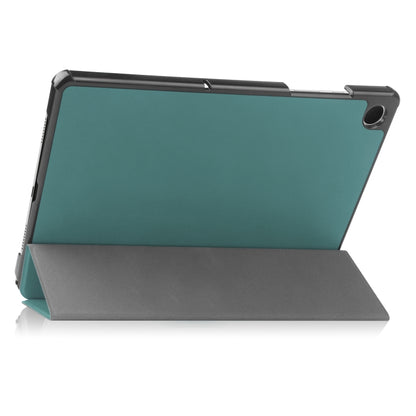 For Samsung Galaxy Tab A9 Custer Pure Color 3-Fold Holder Leather Tablet Case(Dark Green) - Others by PMC Jewellery | Online Shopping South Africa | PMC Jewellery | Buy Now Pay Later Mobicred