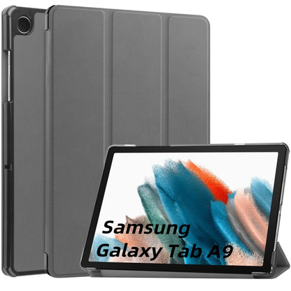 For Samsung Galaxy Tab A9 Custer Pure Color 3-Fold Holder Leather Tablet Case(Grey) - Others by PMC Jewellery | Online Shopping South Africa | PMC Jewellery | Buy Now Pay Later Mobicred