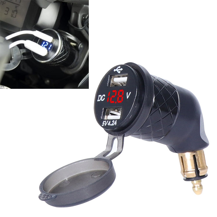 German EU Plug Special Motorcycle Elbow Charger Dual USB Voltmeter 4.2A Charger, Shell Color:Black(Red Light) - Battery Charger by PMC Jewellery | Online Shopping South Africa | PMC Jewellery | Buy Now Pay Later Mobicred