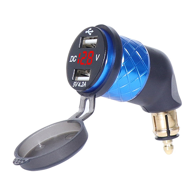 German EU Plug Special Motorcycle Elbow Charger Dual USB Voltmeter 4.2A Charger, Shell Color:Blue(Red Light) - Battery Charger by PMC TechLife | Online Shopping South Africa | PMC TechLife | Buy Now Pay Later Mobicred