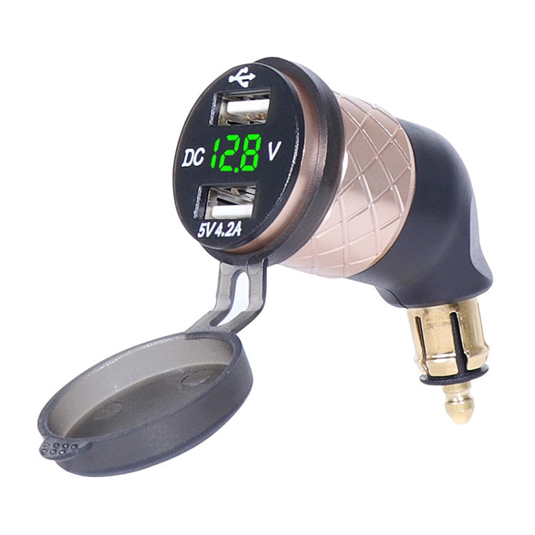 German EU Plug Special Motorcycle Elbow Charger Dual USB Voltmeter 4.2A Charger, Shell Color:Gold(Green Light) - Battery Charger by PMC Jewellery | Online Shopping South Africa | PMC Jewellery | Buy Now Pay Later Mobicred