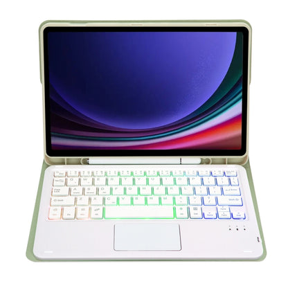 For Samsung Galaxy Tab S9 FE Candy Color Touch Backlight Bluetooth Keyboard Leather Tablet Case with Pen Holder(Light Green) - Samsung Keyboard by PMC Jewellery | Online Shopping South Africa | PMC Jewellery