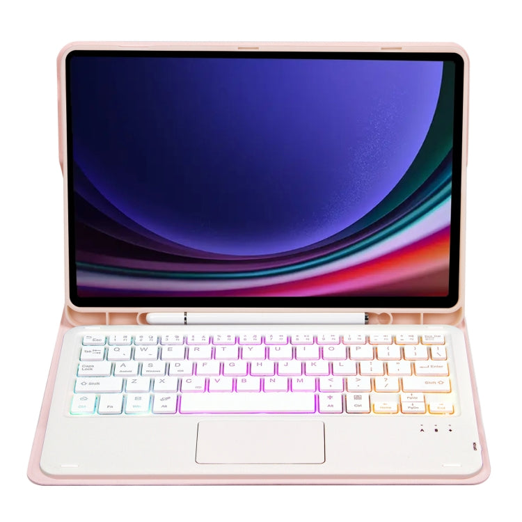 For Samsung Galaxy Tab S9 FE Candy Color Touch Backlight Bluetooth Keyboard Leather Tablet Case with Pen Holder(Pink) - Samsung Keyboard by PMC TechLife | Online Shopping South Africa | PMC TechLife