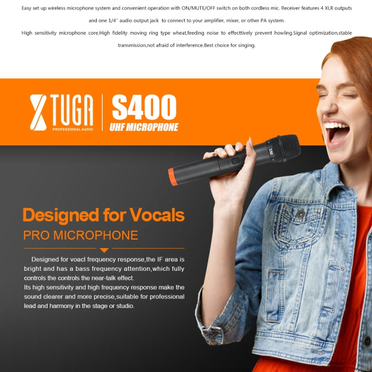 XTUGA S400 Professional 4-Channel UHF Wireless Microphone System with 4 Handheld Microphone(UK Plug) - Microphone by XTUGA | Online Shopping South Africa | PMC Jewellery | Buy Now Pay Later Mobicred