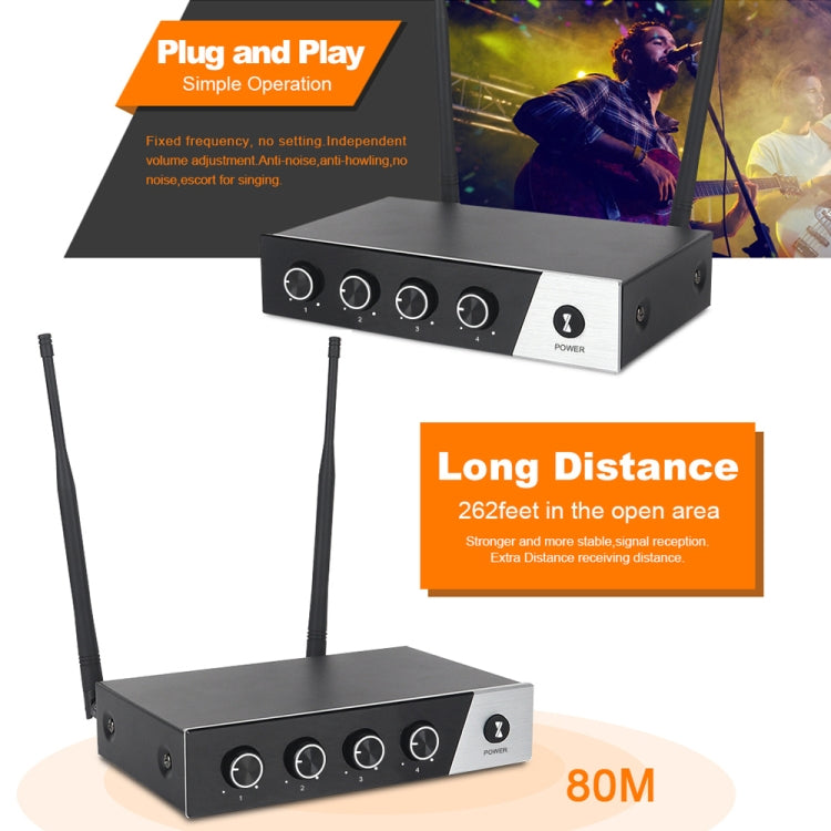 XTUGA S400 Professional 4-Channel UHF Wireless Microphone System with 4 Handheld Microphone(UK Plug) - Microphone by XTUGA | Online Shopping South Africa | PMC Jewellery | Buy Now Pay Later Mobicred